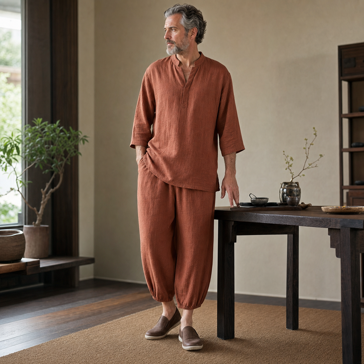 Men's Relaxed Linen Two-Piece Lounge Set