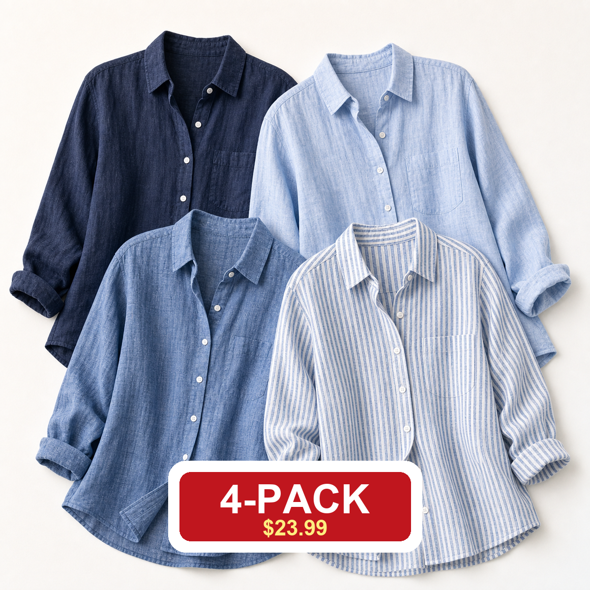 ⏰Clearance Sale⚡24-Pack Only $49.99⚡Women's Lightweight & Breathable Linen Shirt (Short-Sleeve / Long-Sleeve)