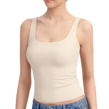 Women Square Neck Double Lined Sleeveless Tank Top Minimalist Casual Basic Tops