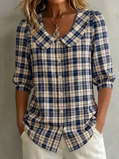 New Arrival 🔥 Women's Classic Vintage Checkered Cotton Linen Blouse