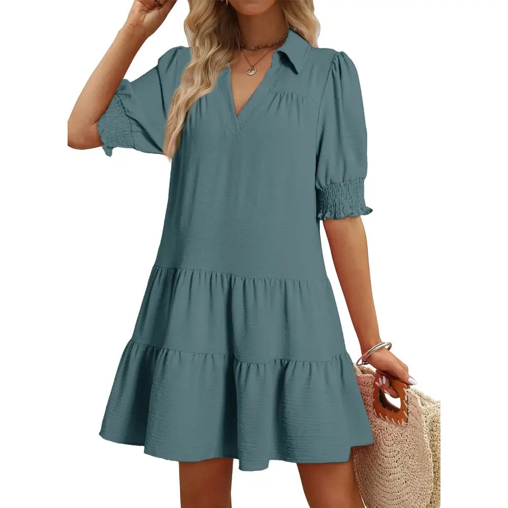 Dokotoo Women's Pleated Midi Summer Dress - V Neck