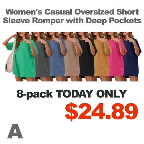 💝Women Casual Oversized Athletic Short Sleeve Romper Deep Pocket Loungewear