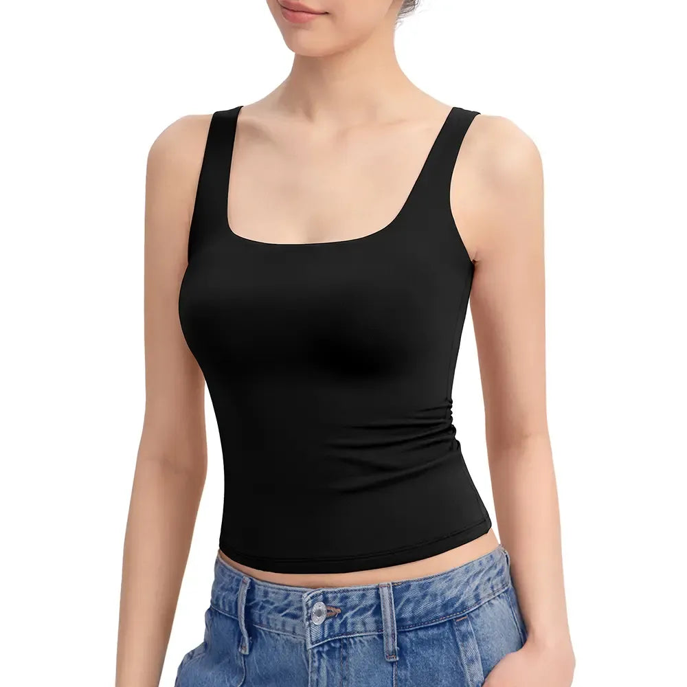 Women Square Neck Double Lined Sleeveless Tank Top Minimalist Casual Basic Tops