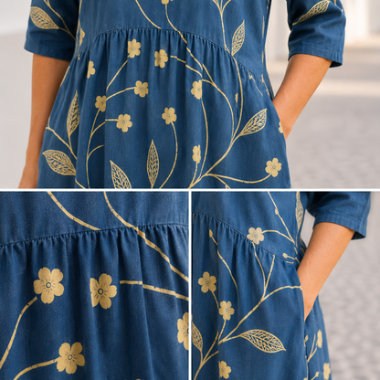 Pack & Save 8-Pack Women's Printed Round-Neck Empire-Waist Midi Dresses, Relaxed Casual Pocket Fit