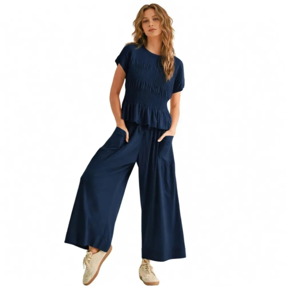 ⚡FINAL SALE⚡ Women’s  2-Piece Smocked Top & Wide-Leg Pants Set