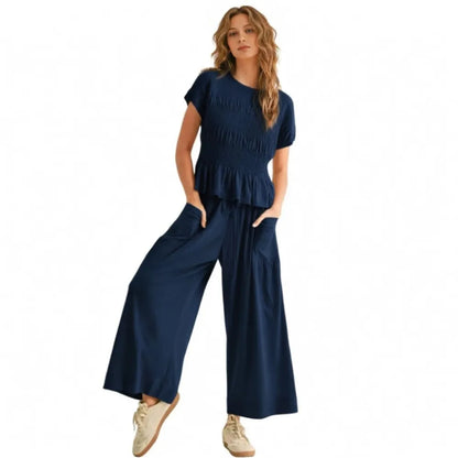 ⚡FINAL SALE⚡ Women’s  2-Piece Smocked Top & Wide-Leg Pants Set