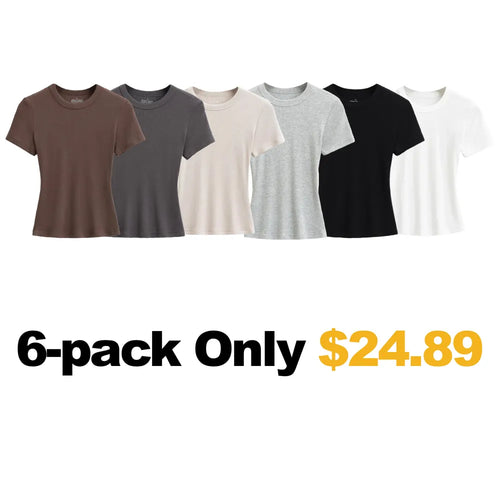 Women's Slim Fit Ribbed Knit T-Shirt – Soft Short Sleeve Basic Tee