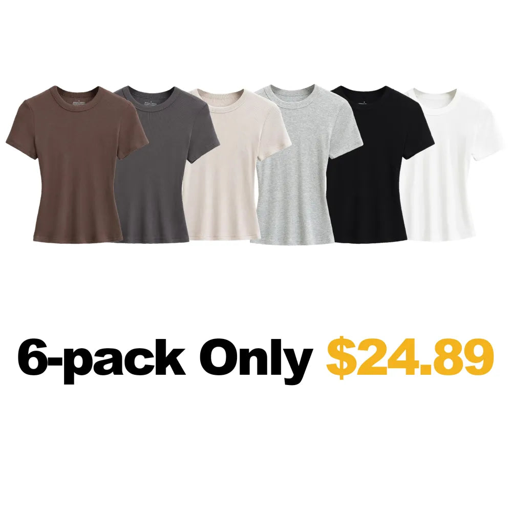 Women's Slim Fit Ribbed Knit T-Shirt – Soft Short Sleeve Basic Tee
