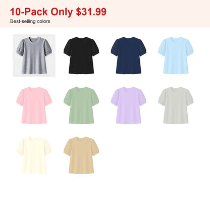 CLEARANCE SALE - Women's 95% Cotton Eyelet Sleeve Tee - 14 Colors & Bundle Deals