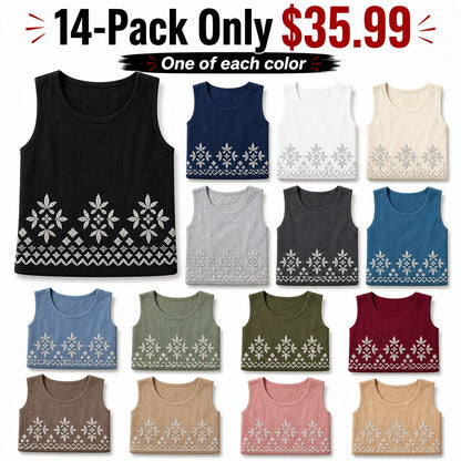 CLEARANCE SALE - Women's Embroidered Border Sleeveless Tank Top - 14 Colors & Bundle Deals