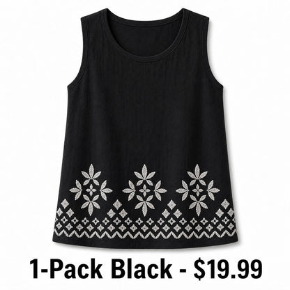 CLEARANCE SALE - Women's Embroidered Border Sleeveless Tank Top - 14 Colors & Bundle Deals