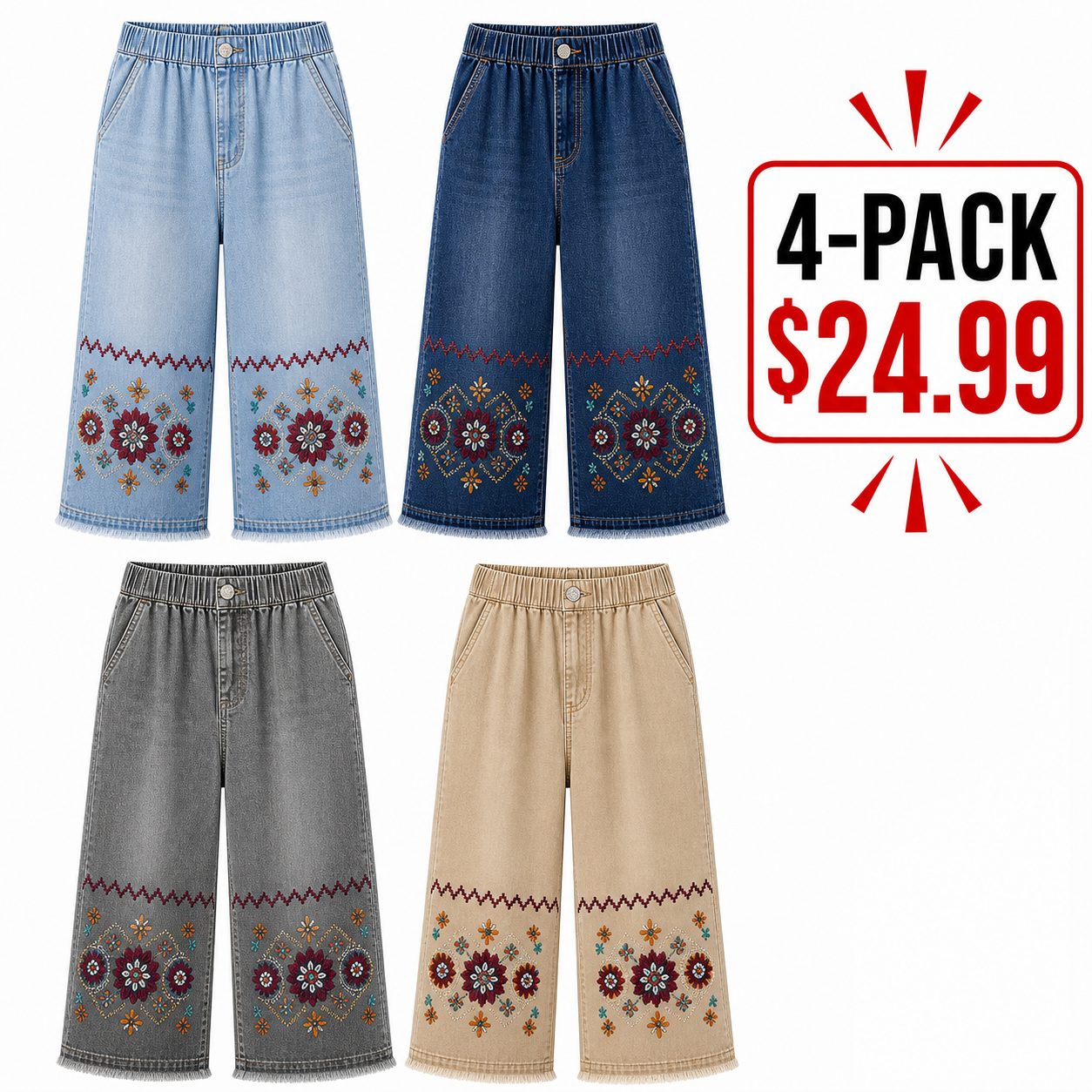 CLEARANCE SALE - Women's Embroidered Denim Capri Pants - 14 Washes & Bundle Deals