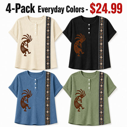CLEARANCE SALE - Women's Southwest Kokopelli Henley Top - 14 Colors & Bundle Deals