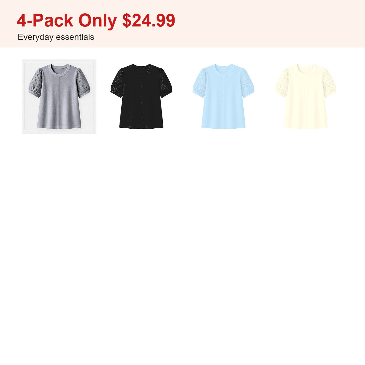 CLEARANCE SALE - Women's 95% Cotton Eyelet Sleeve Tee - 14 Colors & Bundle Deals