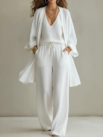 ⏰Clearance Sale⚡6-Pack Only $34.99⚡Women's Minimalist Cotton And Linen Wide-leg Pants Three-piece Set