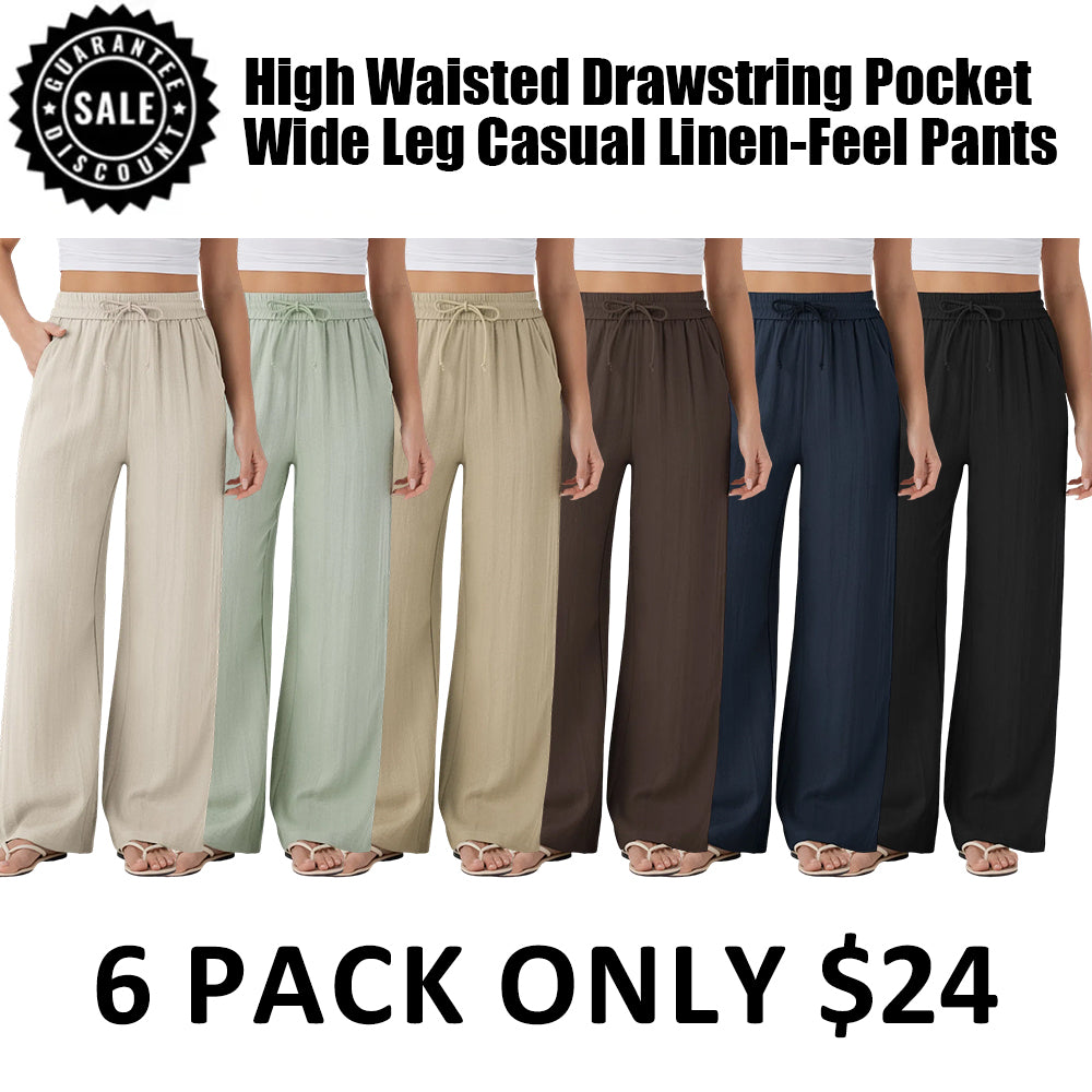 ⏰Clearance Sale⚡16 Pack only $38⚡High Waisted Drawstring Pocket Wide Leg Casual Linen-Feel Pants16 Pack for $38⚡High Waisted Drawstring Pocket Wide Leg Casual Linen-Feel Pants