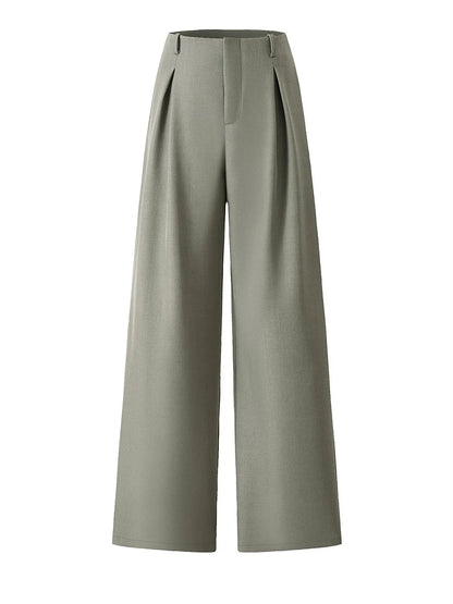 Women’s Pleated Wide Leg Pants with Pockets – Elegant High Waist Office Trousers
