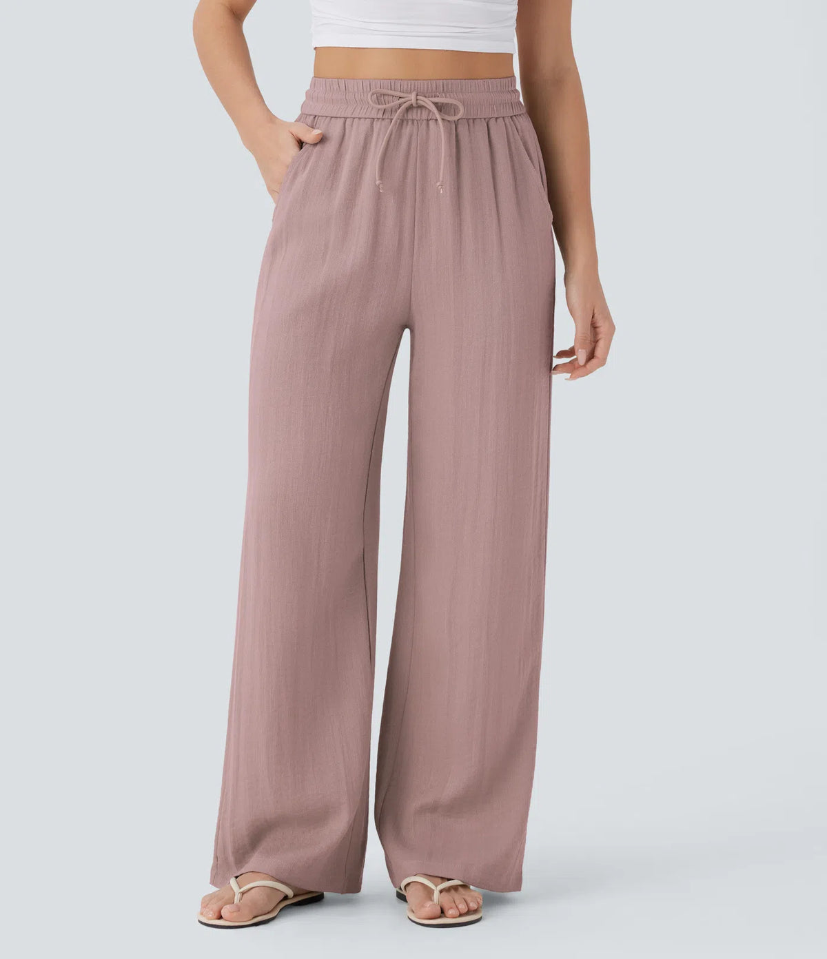 ⏰Clearance Sale⚡16 Pack only $38⚡High Waisted Drawstring Pocket Wide Leg Casual Linen-Feel Pants16 Pack for $38⚡High Waisted Drawstring Pocket Wide Leg Casual Linen-Feel Pants
