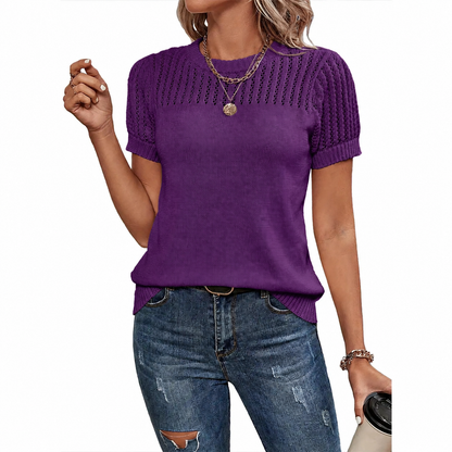 Dokotoo Women's Casual Crewneck Hollow Out Sweater Top