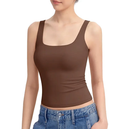 Women Square Neck Double Lined Sleeveless Tank Top Minimalist Casual Basic Tops