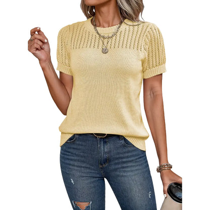 Dokotoo Women's Casual Crewneck Hollow Out Sweater Top