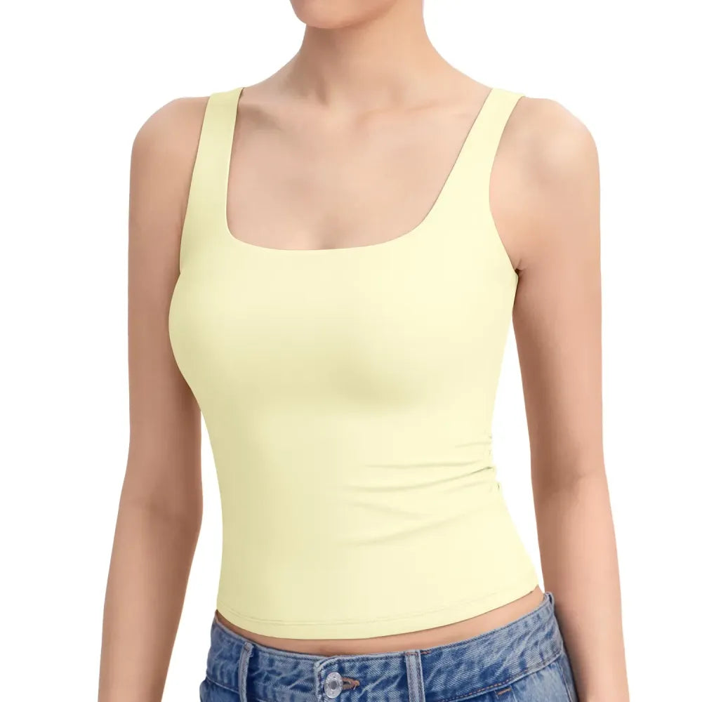 Women Square Neck Double Lined Sleeveless Tank Top Minimalist Casual Basic Tops