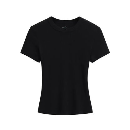 Women's Slim Fit Ribbed Knit T-Shirt – Soft Short Sleeve Basic Tee