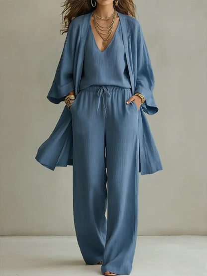 ⏰Clearance Sale⚡6-Pack Only $34.99⚡Women's Minimalist Cotton And Linen Wide-leg Pants Three-piece Set