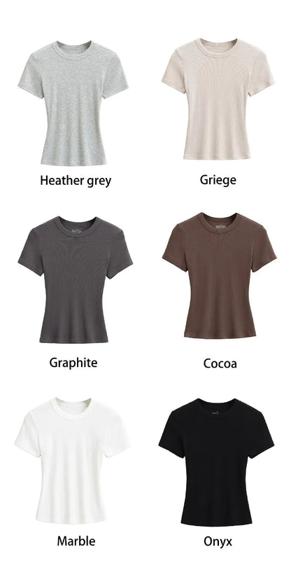 Women's Slim Fit Ribbed Knit T-Shirt – Soft Short Sleeve Basic Tee