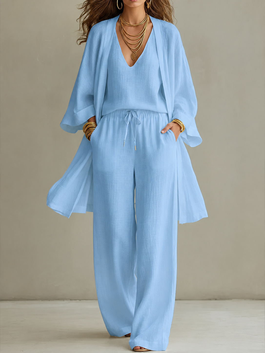 ⏰Clearance Sale⚡6-Pack Only $34.99⚡Women's Minimalist Cotton And Linen Wide-leg Pants Three-piece Set
