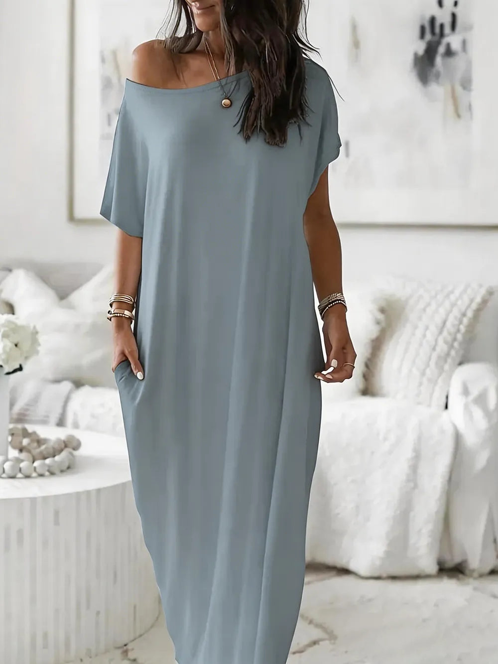 ⚡FINAL SALE⚡ Women's Casual Off-Shoulder Maxi Dress with Pockets
