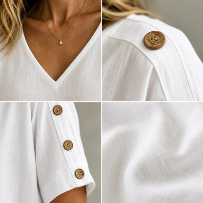 ⏰Clearance Sale⚡20-Pack Only $38⚡Women's V-Neck Button Sleeve Linen Blouse