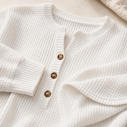 Women's Waffle Knit Long Sleeve Henley Top