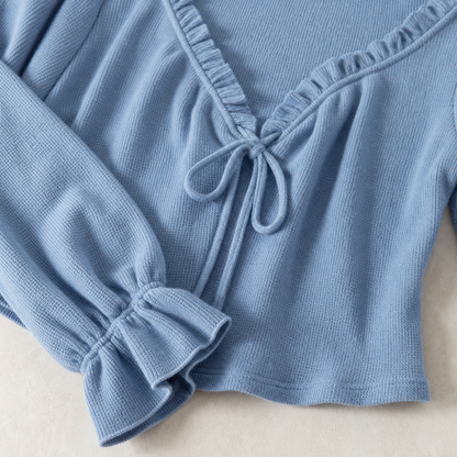 Women's Textured Knit V-Neck Tie-Front Long Sleeve Top