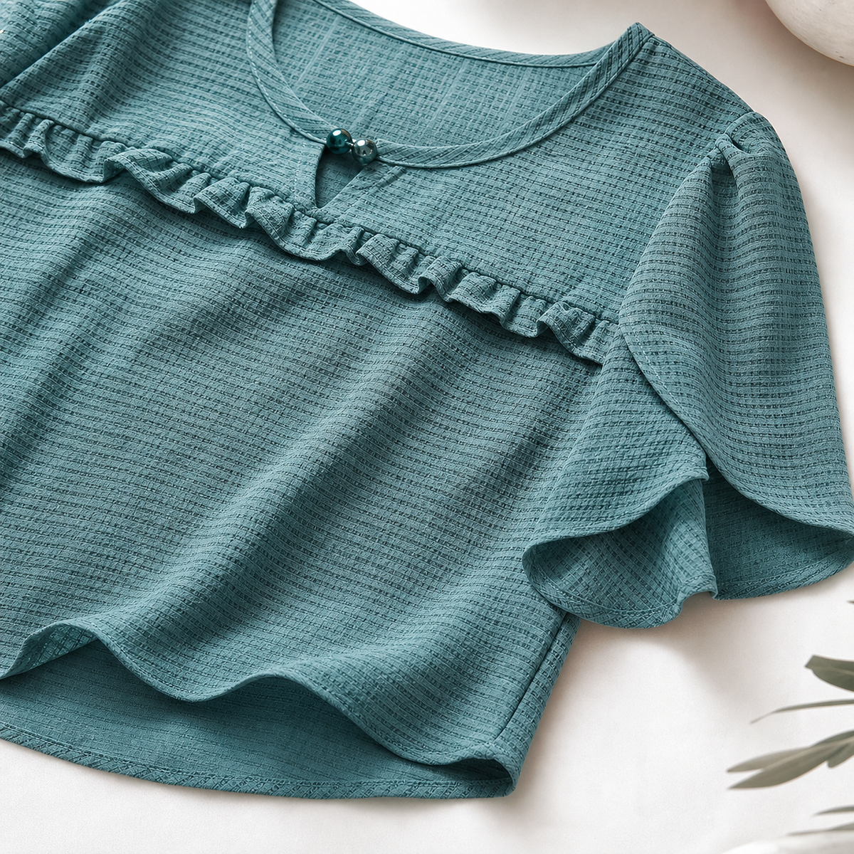 Women's Textured Flutter Sleeve Keyhole Blouse