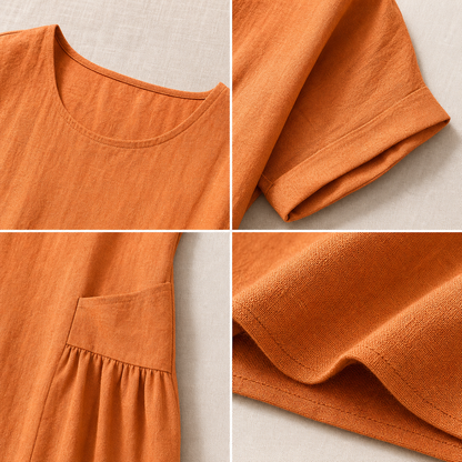 Women's Relaxed Linen-Blend Pocket Midi Dress