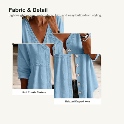 Women's Relaxed Embroidered Button-Front Cardigan Blouse