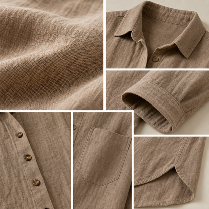 Women's Relaxed Button-Front Three-Quarter Sleeve Shirt Blouse