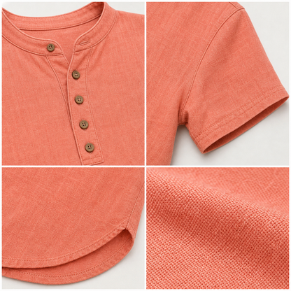 Women's Linen-Blend Short Sleeve Henley Top