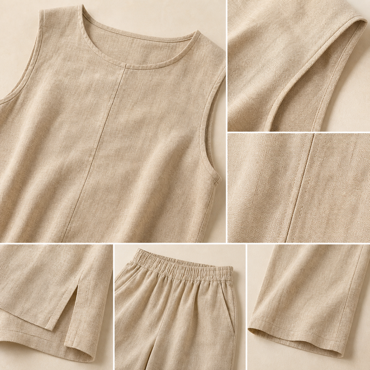 Women's Sleeveless Linen-Look Two-Piece Set