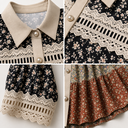 Women's Patchwork Lace Button-Front Blouse