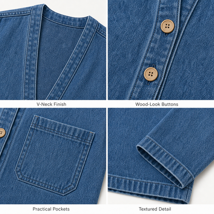 Women's Relaxed Denim-Look Button Cardigan Jacket