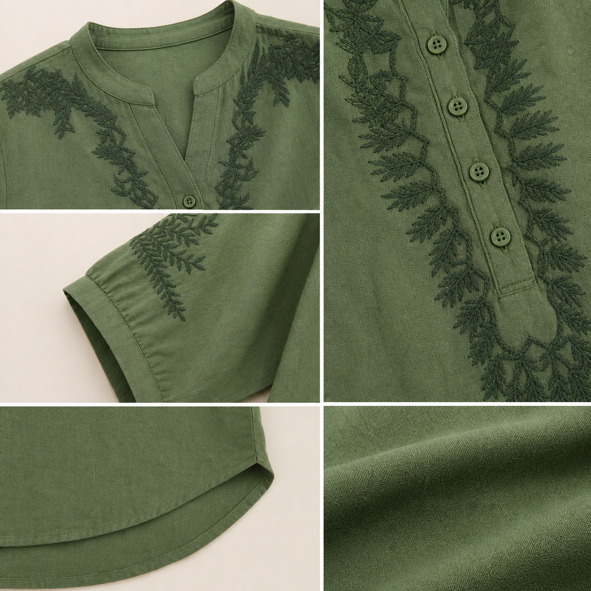 Women's Embroidered Linen-Look V-Neck Blouse