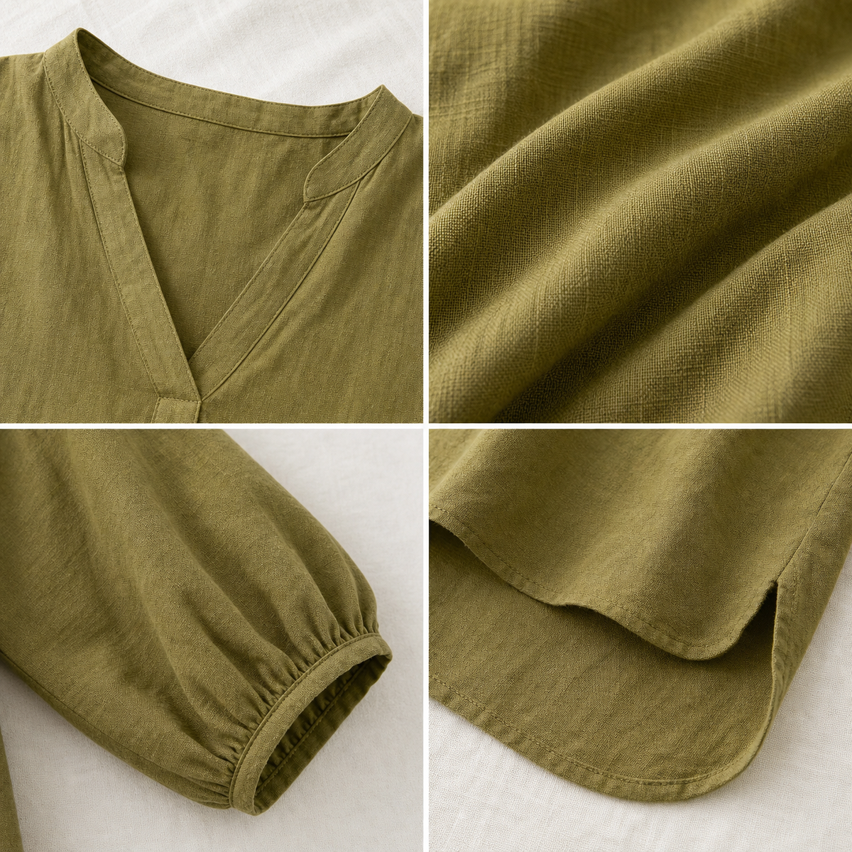 Women's Relaxed Linen-Blend V-Neck Tunic Blouse