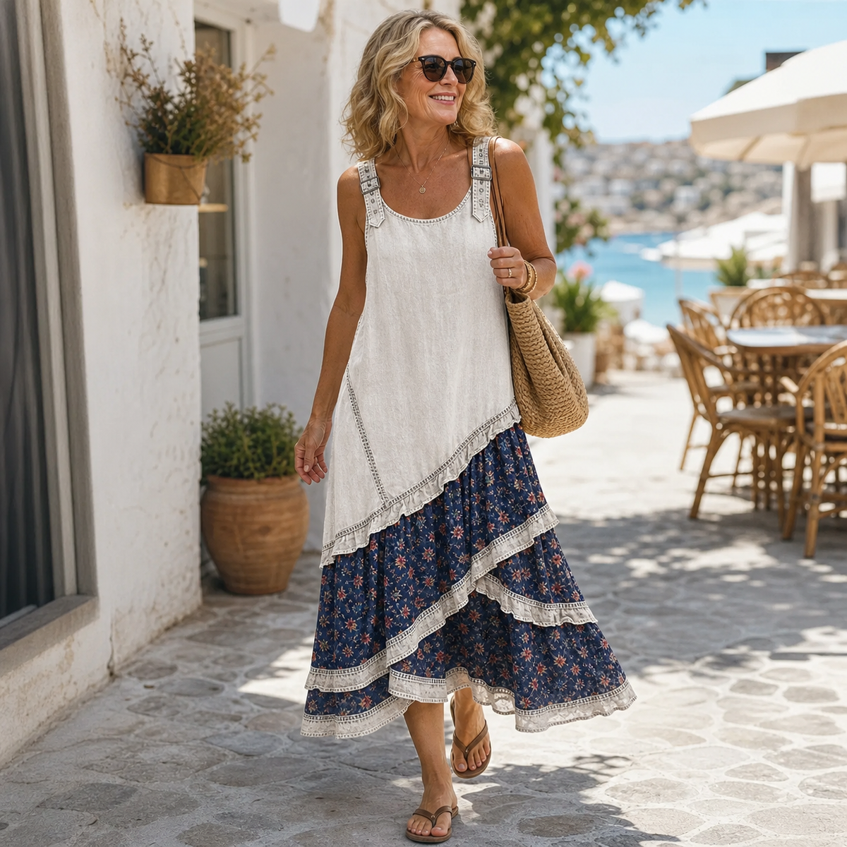 Women's Sleeveless Boho Patchwork Midi Dress