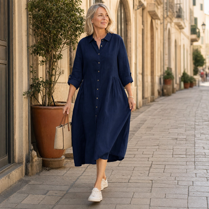 Women's Relaxed Button-Front Midi Shirt Dress