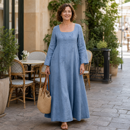 Women's Embroidered Square Neck Maxi Dress