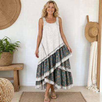 Women's Sleeveless Boho Patchwork Midi Dress