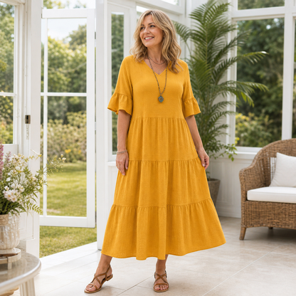 Women's Relaxed Tiered V-Neck Maxi Dress
