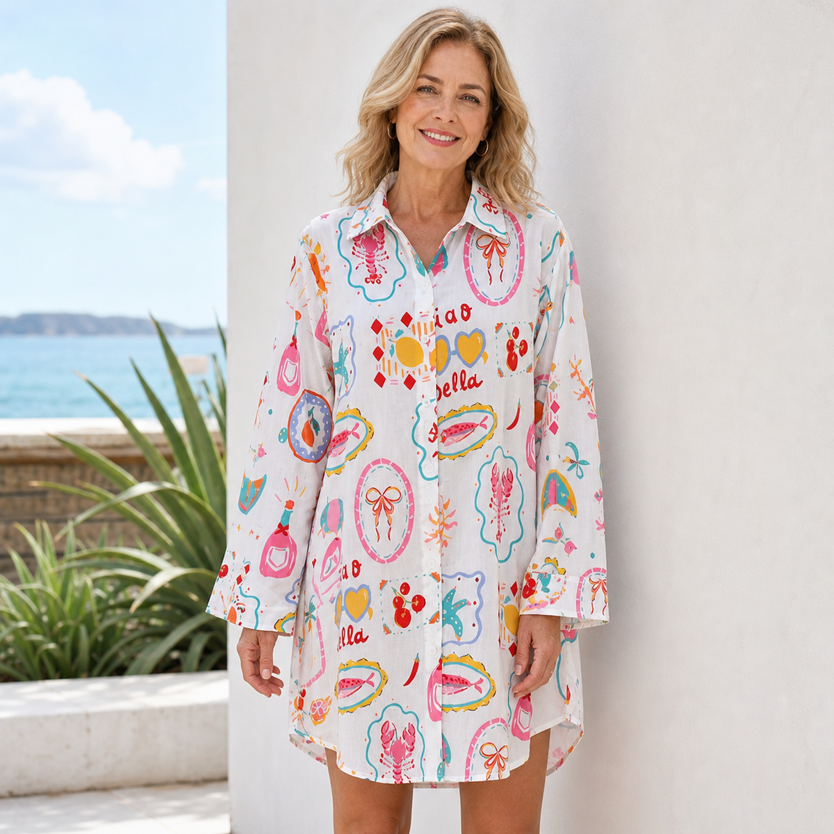 Women's Printed Long Sleeve Shirt Dress